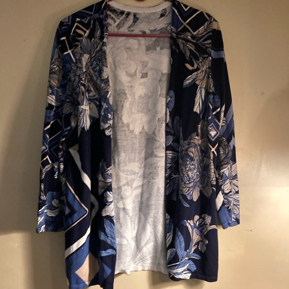 Floral Navy Blue Women's Sweater Jacket